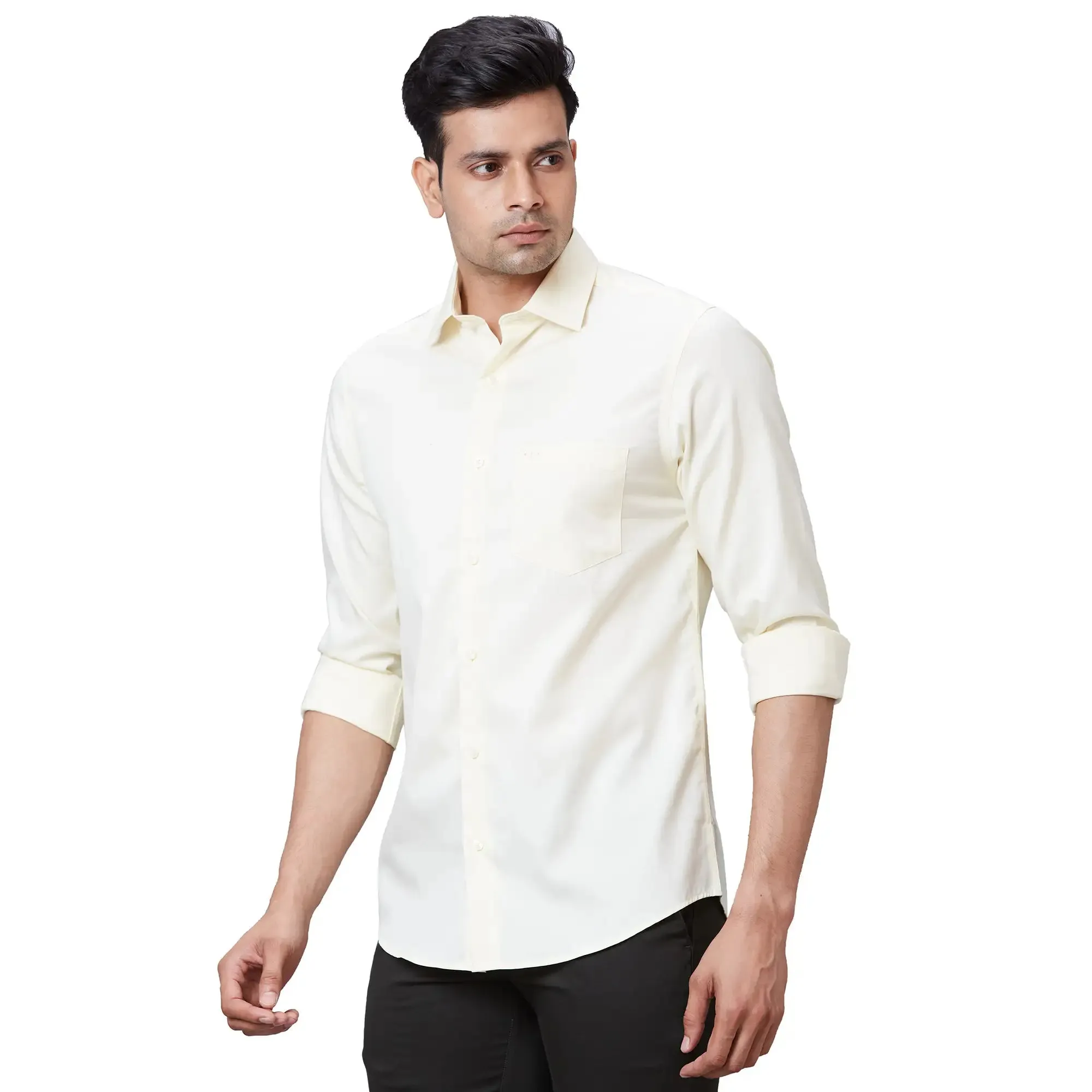 Colorplus Men Yellow Tailored Fit Solid Cotton Casual Shirt