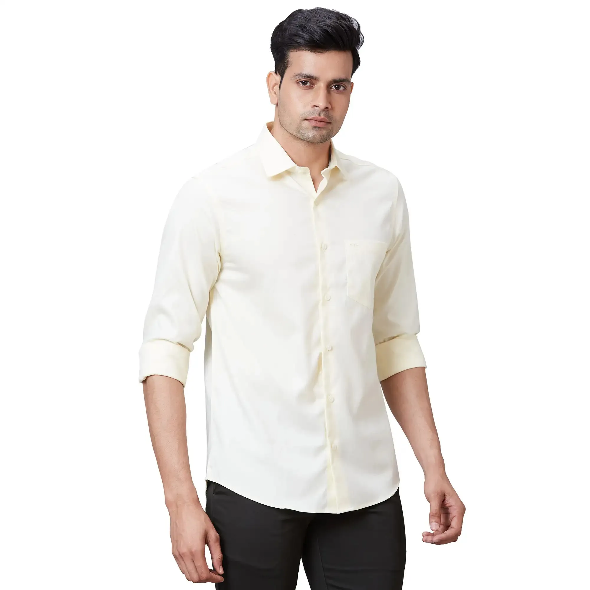 Colorplus Men Yellow Tailored Fit Solid Cotton Casual Shirt