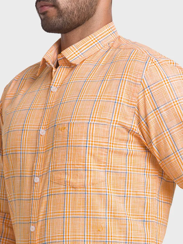 Colorplus Yellow Checks Tailored Fit Cotton Casual Shirt