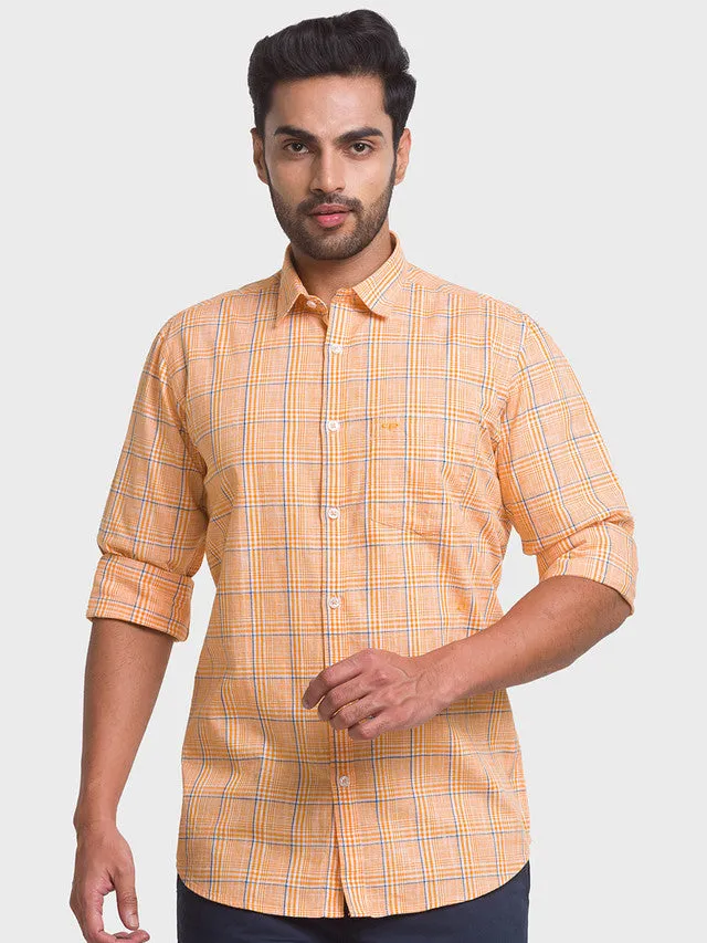Colorplus Yellow Checks Tailored Fit Cotton Casual Shirt
