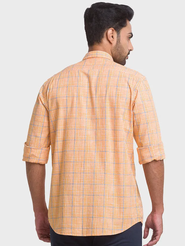 Colorplus Yellow Checks Tailored Fit Cotton Casual Shirt