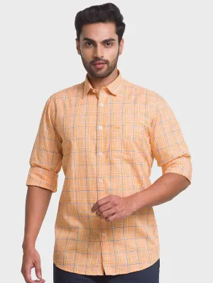 Colorplus Yellow Checks Tailored Fit Cotton Casual Shirt