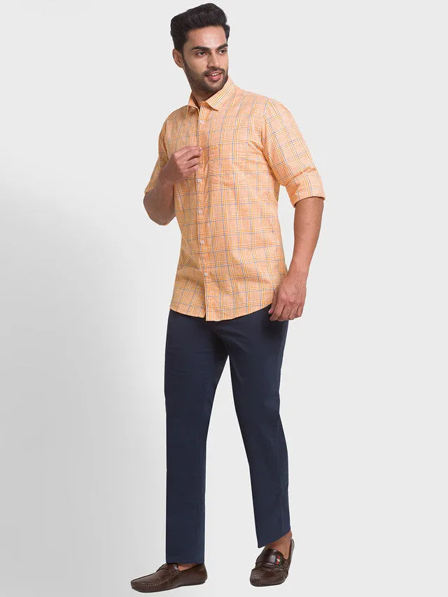 Colorplus Yellow Checks Tailored Fit Cotton Casual Shirt