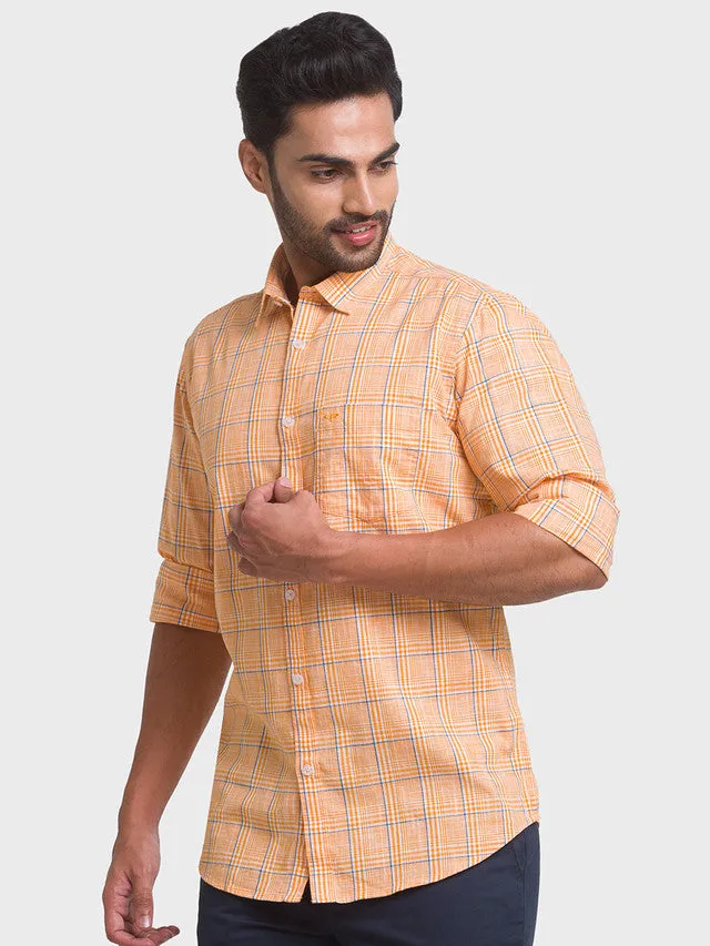 Colorplus Yellow Checks Tailored Fit Cotton Casual Shirt