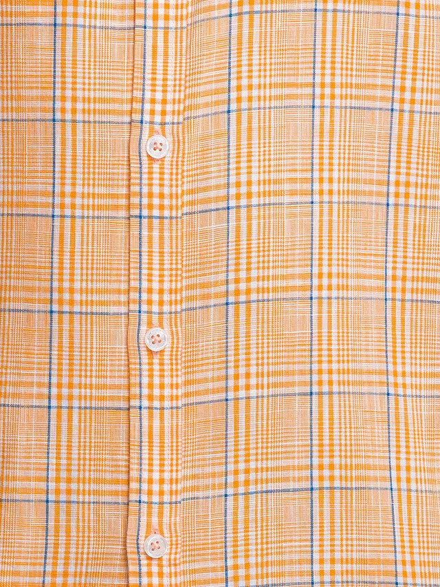 Colorplus Yellow Checks Tailored Fit Cotton Casual Shirt