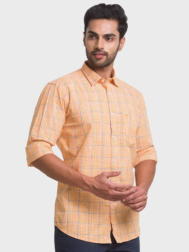 Colorplus Yellow Checks Tailored Fit Cotton Casual Shirt