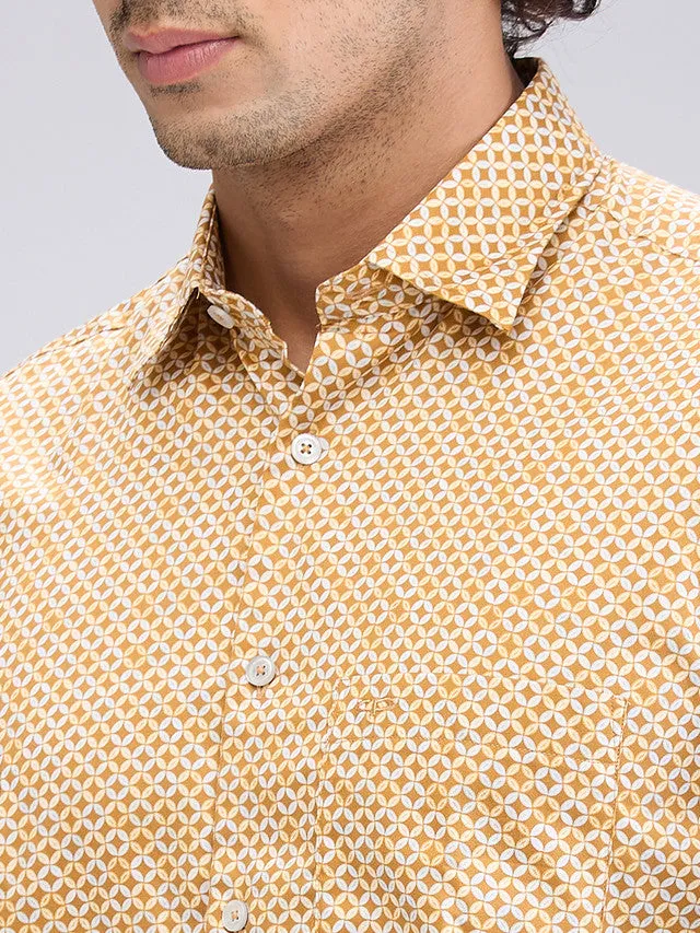 Colorplus Yellow Printed Tailored Fit Cotton Casual Shirt