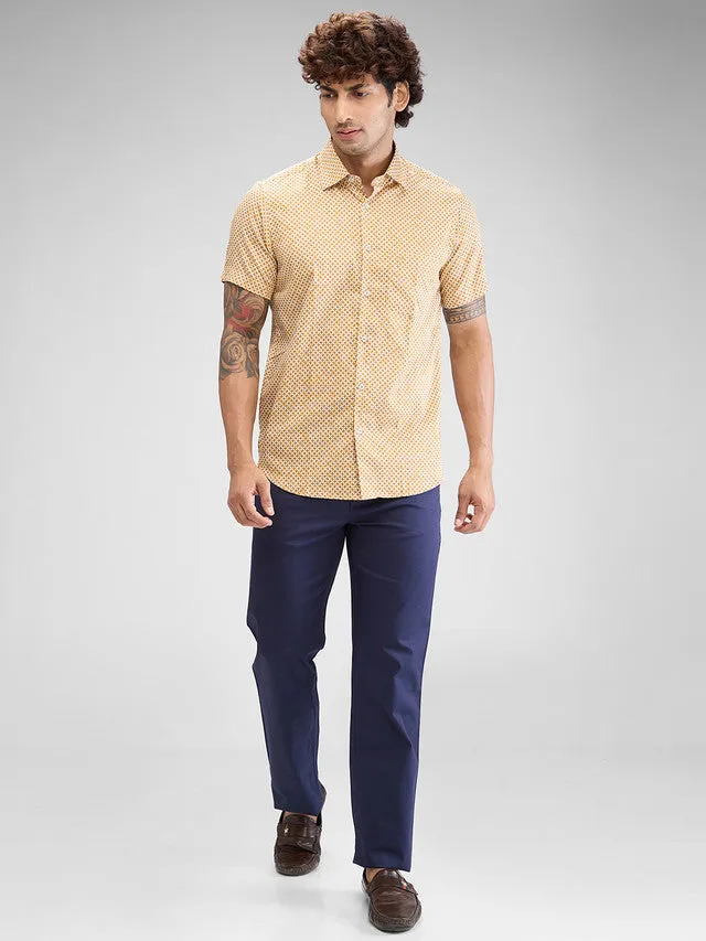 Colorplus Yellow Printed Tailored Fit Cotton Casual Shirt