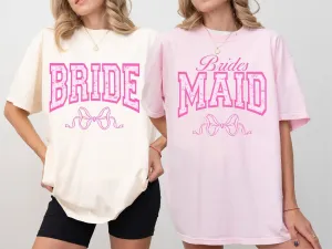 Coquette Bride Bridesmaid Matching Bachelorette Party Shirts, Preppy Bow Bride Shirt