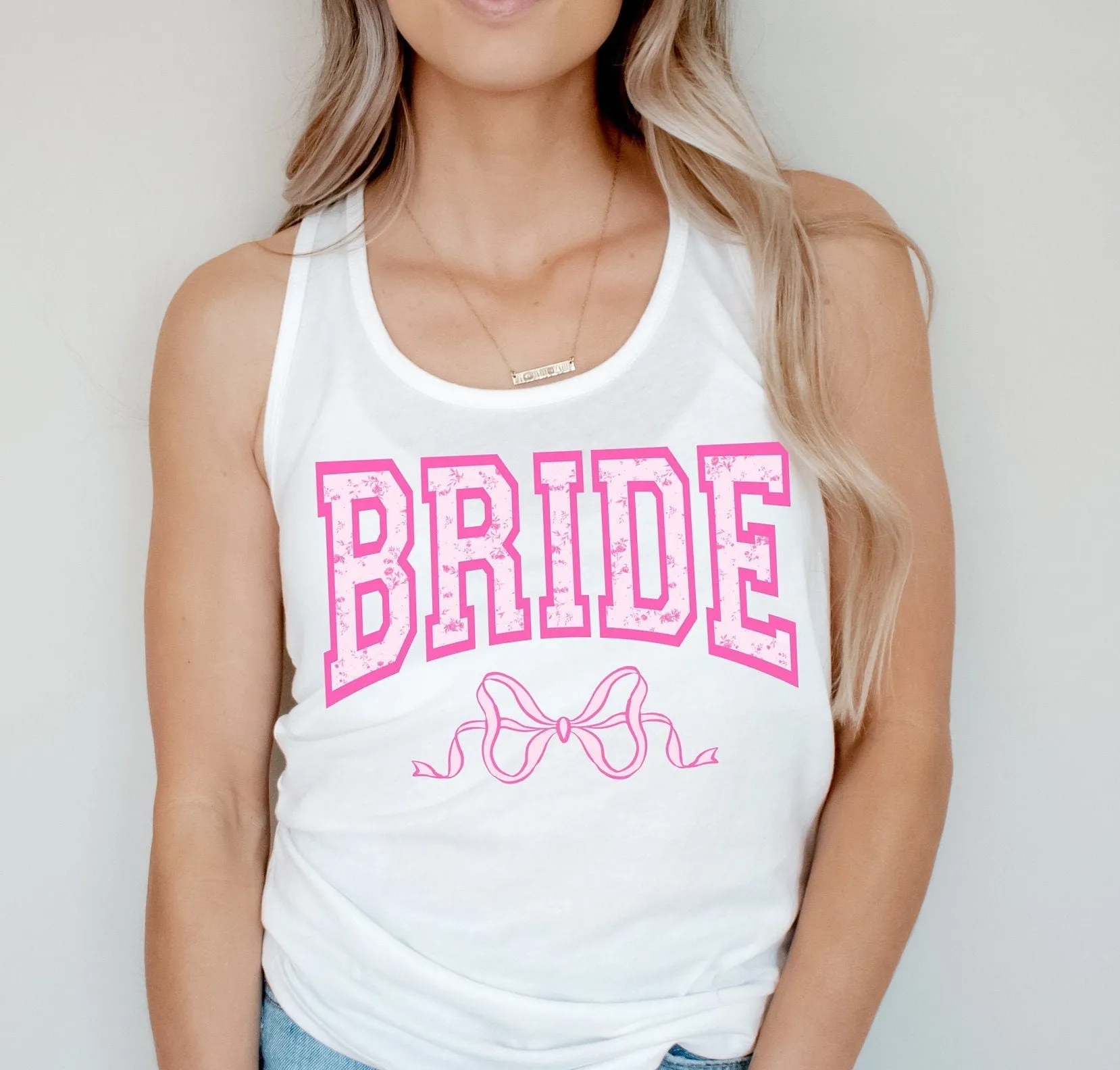 Coquette Bride Bridesmaid Matching Bachelorette Party Shirts, Preppy Bow Bride Shirt