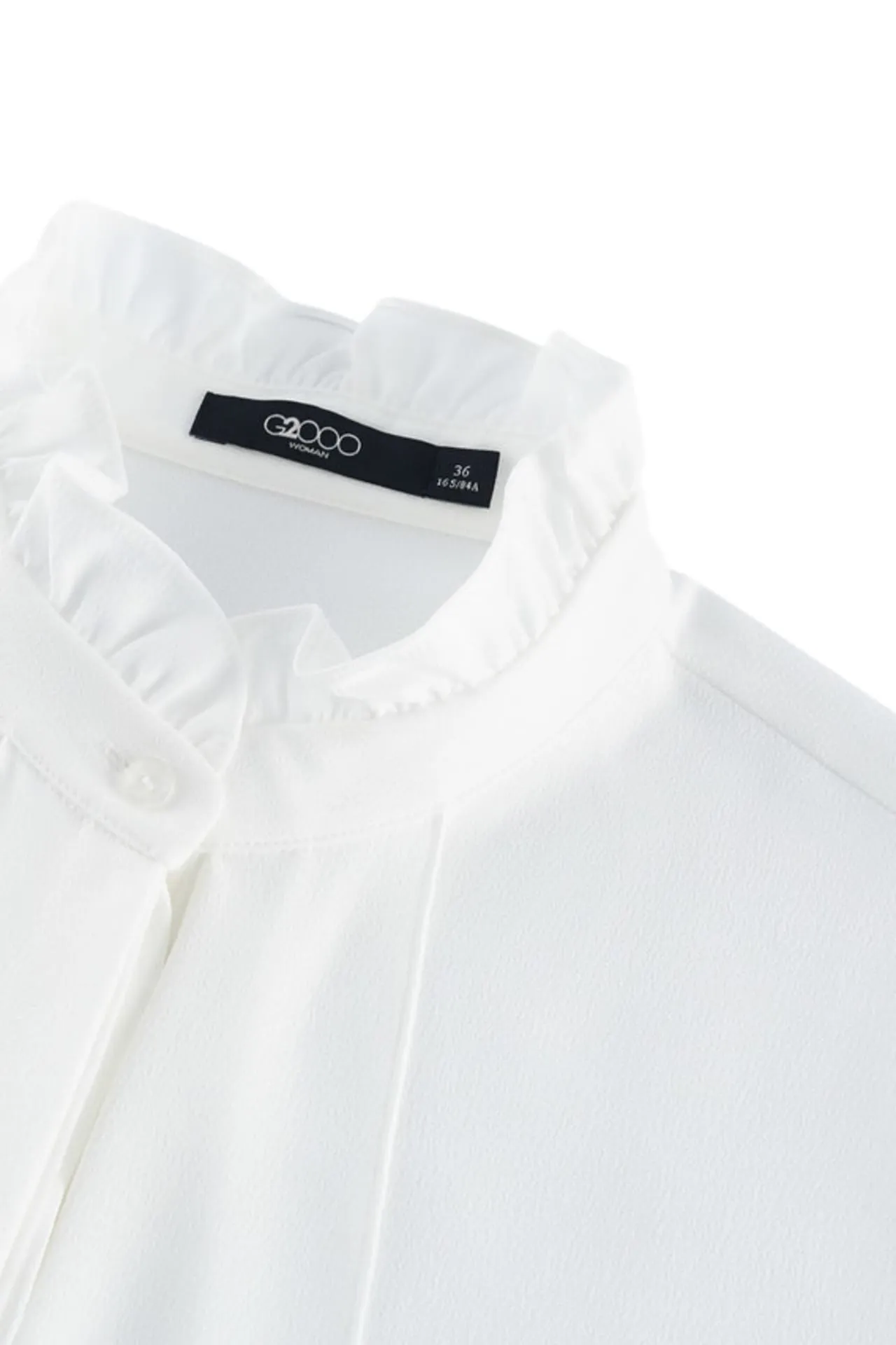 Crepe Ruffled Stand Collar Blouse With Double Tie Detail