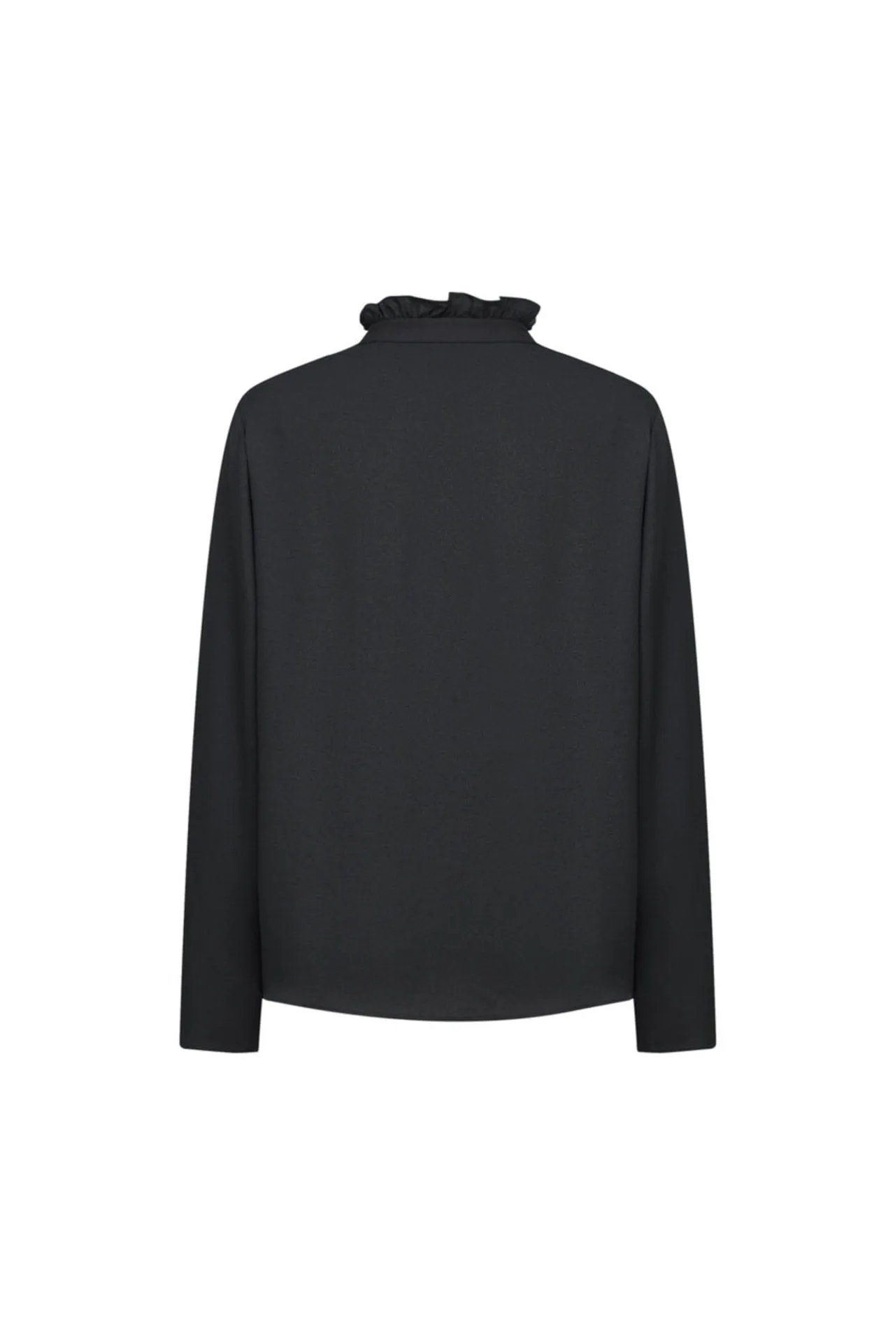 Crepe Ruffled Stand Collar Blouse With Double Tie Detail