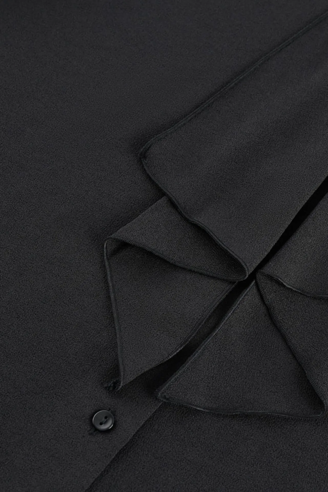 Crepe Ruffled Stand Collar Blouse With Double Tie Detail