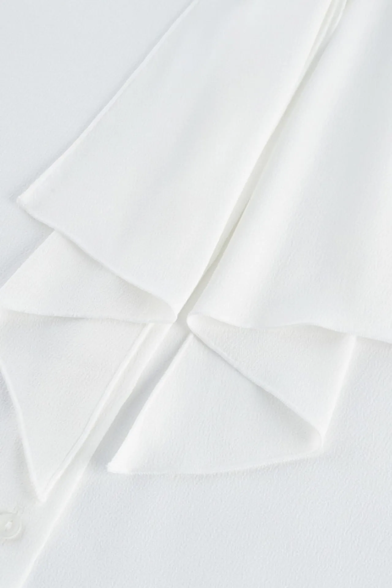 Crepe Ruffled Stand Collar Blouse With Double Tie Detail
