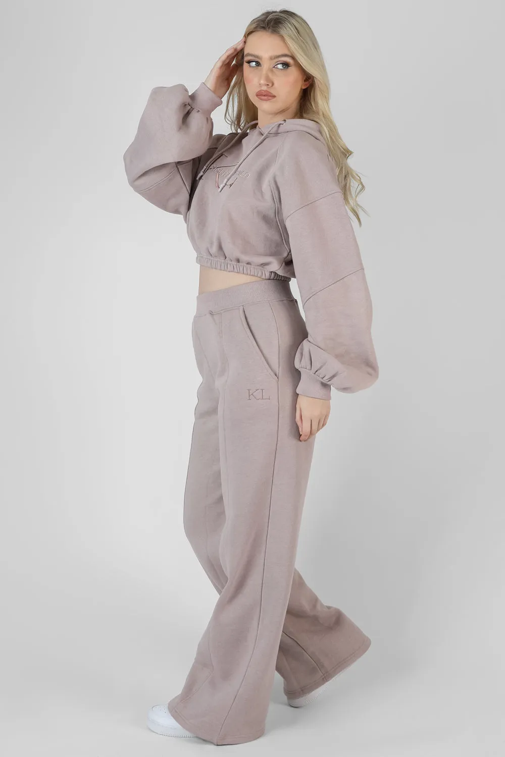 Cropped Tonal Embroidery Hoodie Ash
