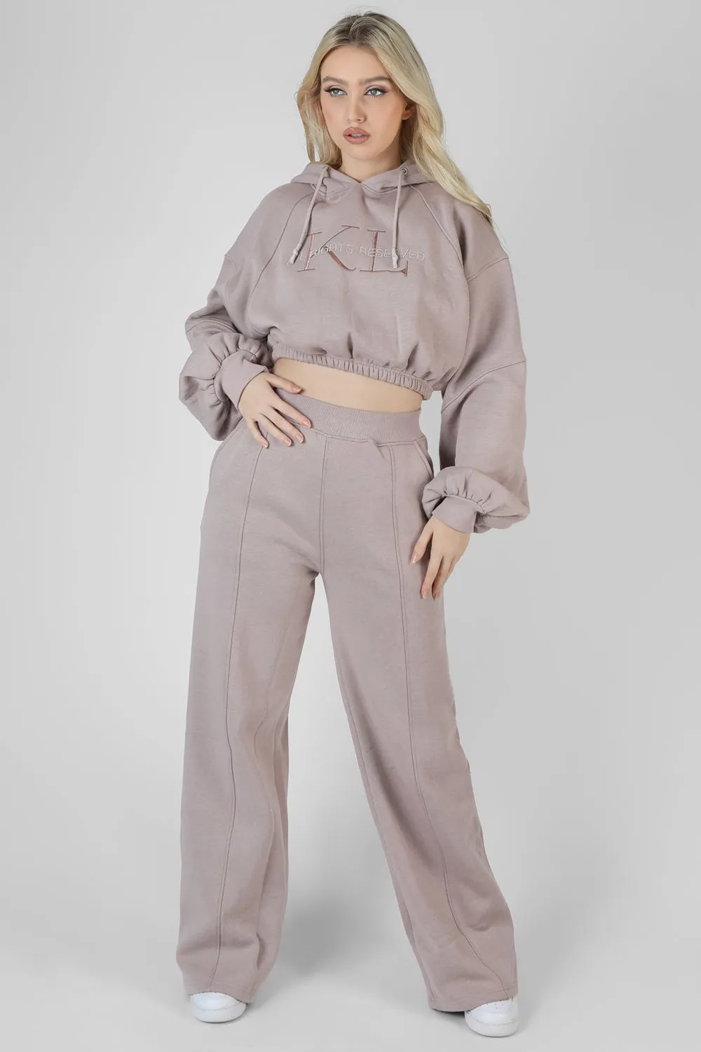 Cropped Tonal Embroidery Hoodie Ash