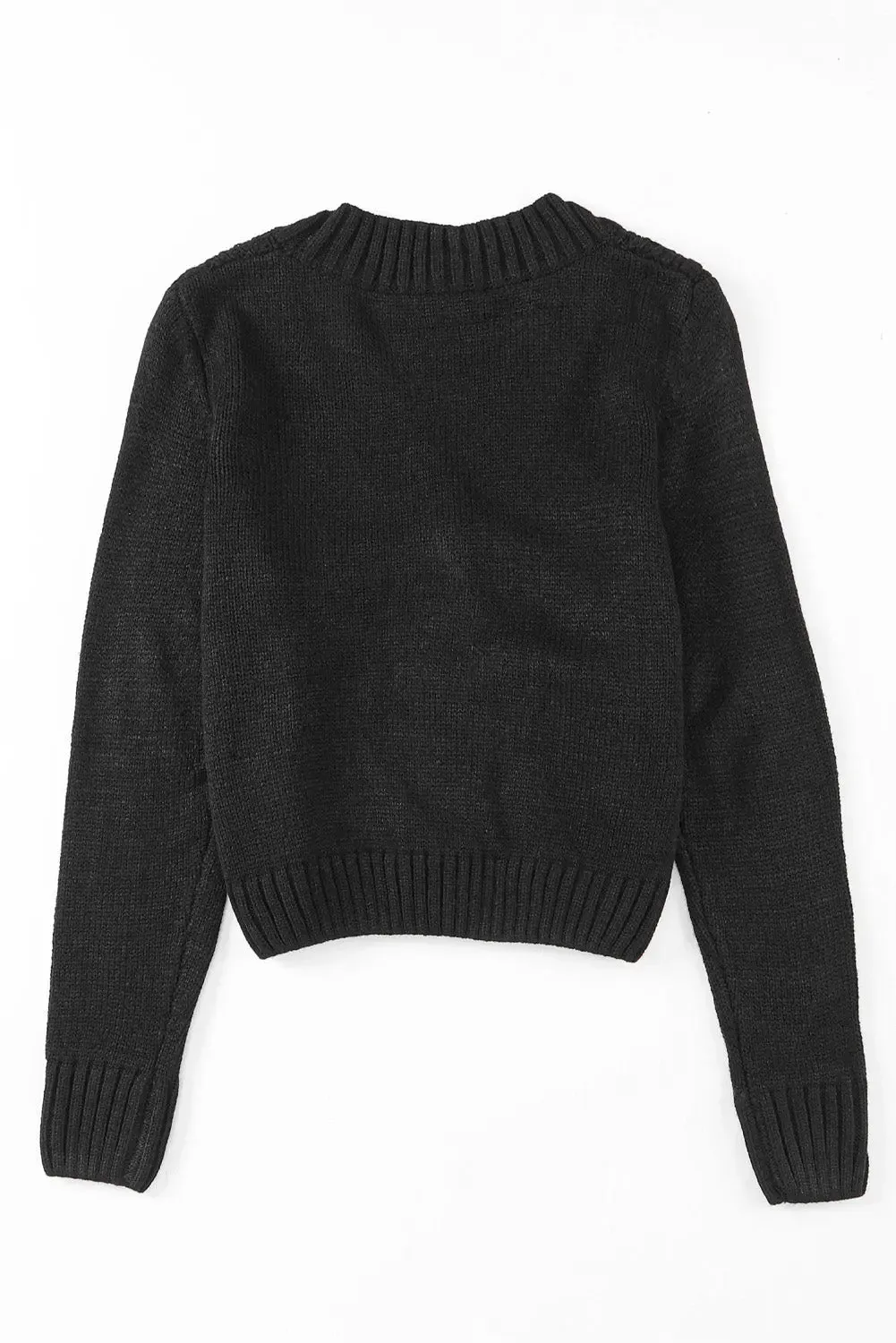 Elegant Textured Black Cardigan with Practical Pockets and Button Front