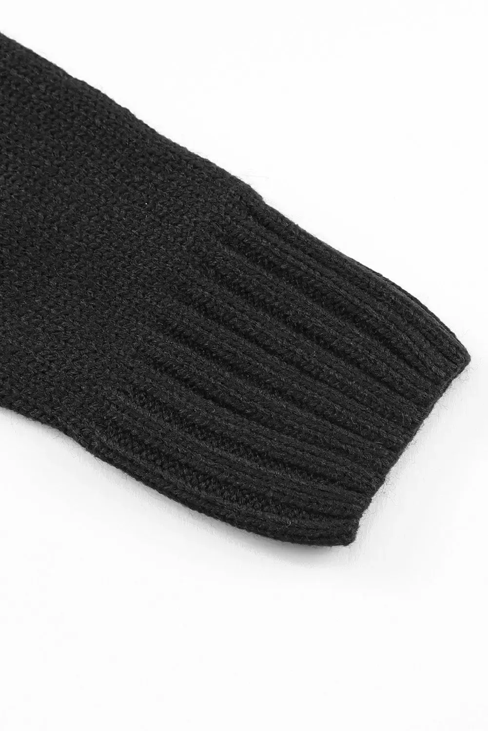Elegant Textured Black Cardigan with Practical Pockets and Button Front