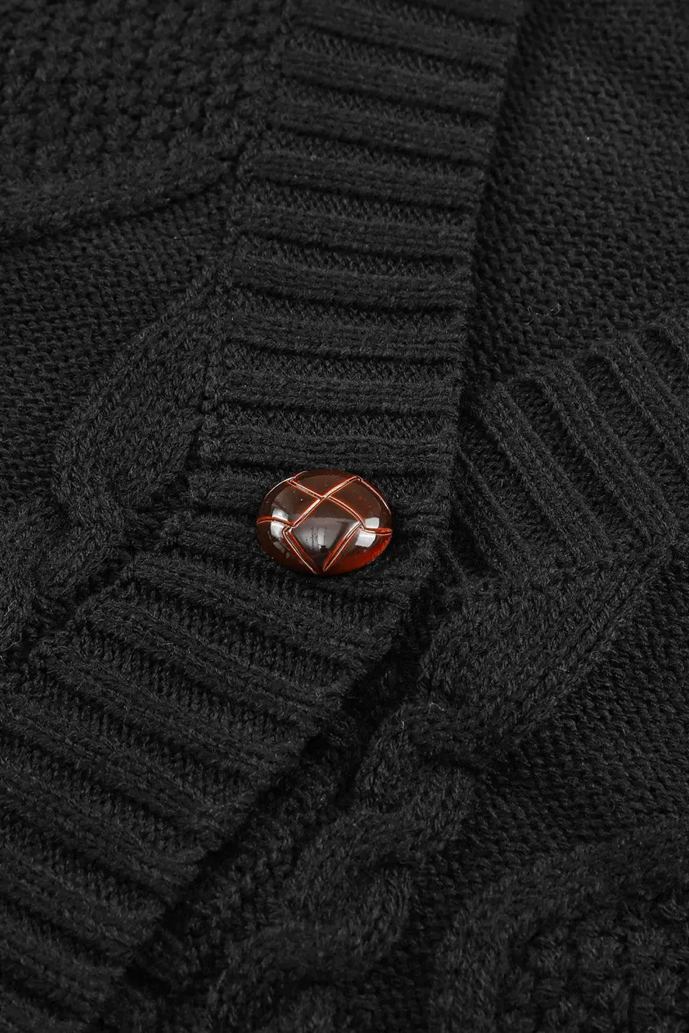 Elegant Textured Black Cardigan with Practical Pockets and Button Front