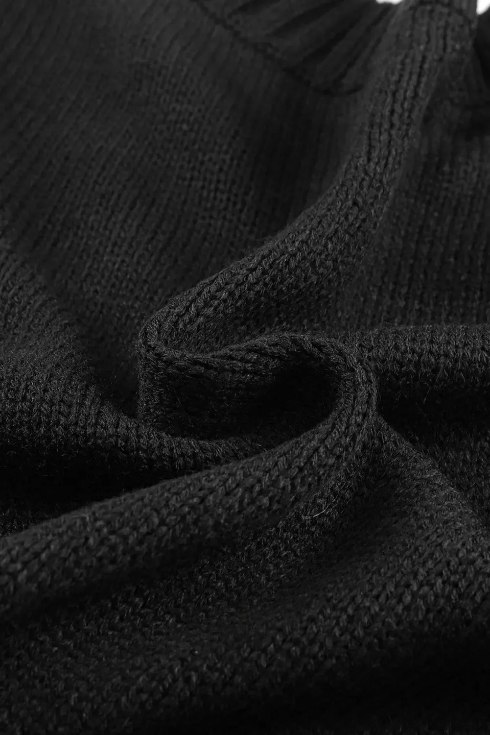 Elegant Textured Black Cardigan with Practical Pockets and Button Front
