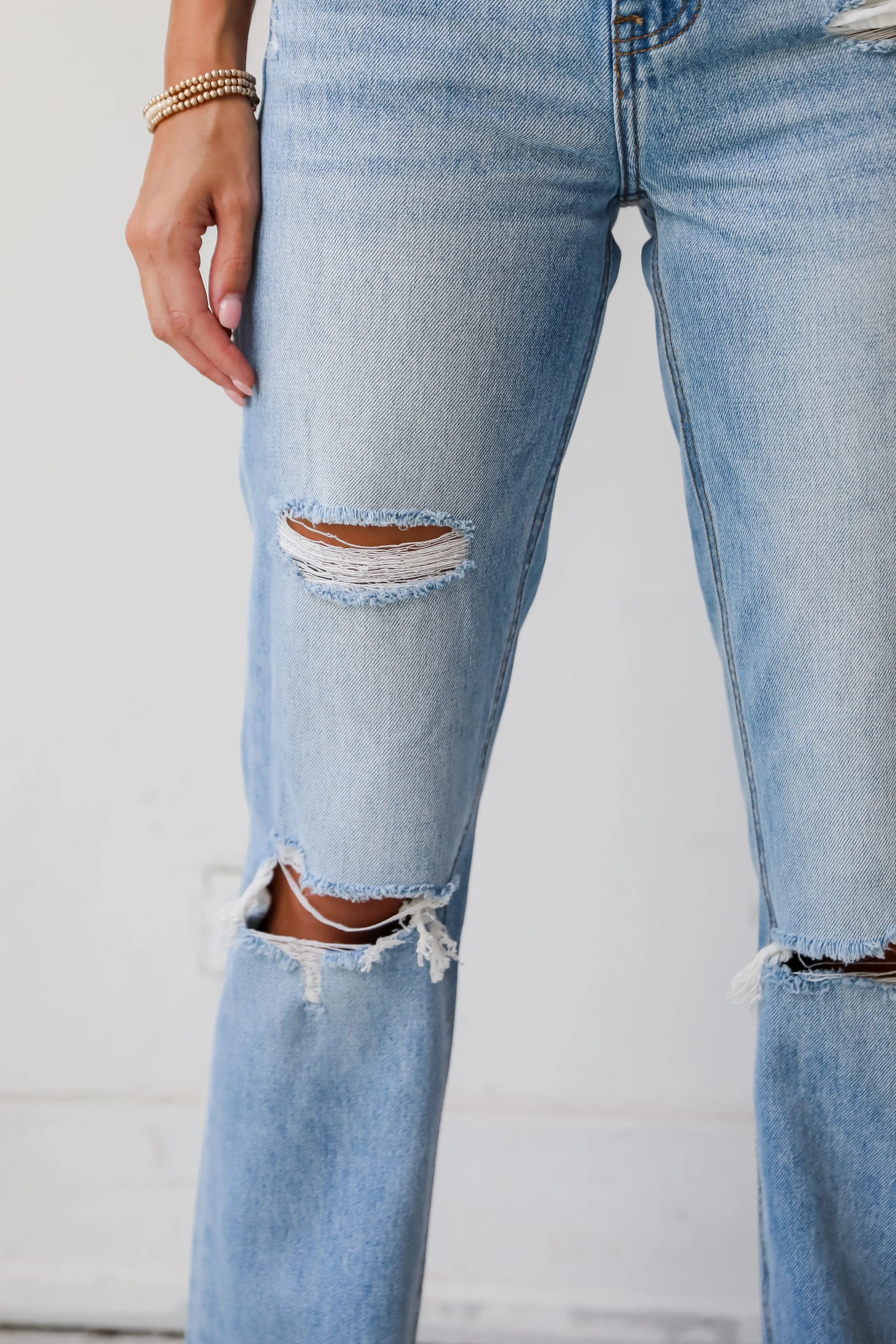 Eliza Medium Wash High-Rise Straight Leg Distressed Jeans
