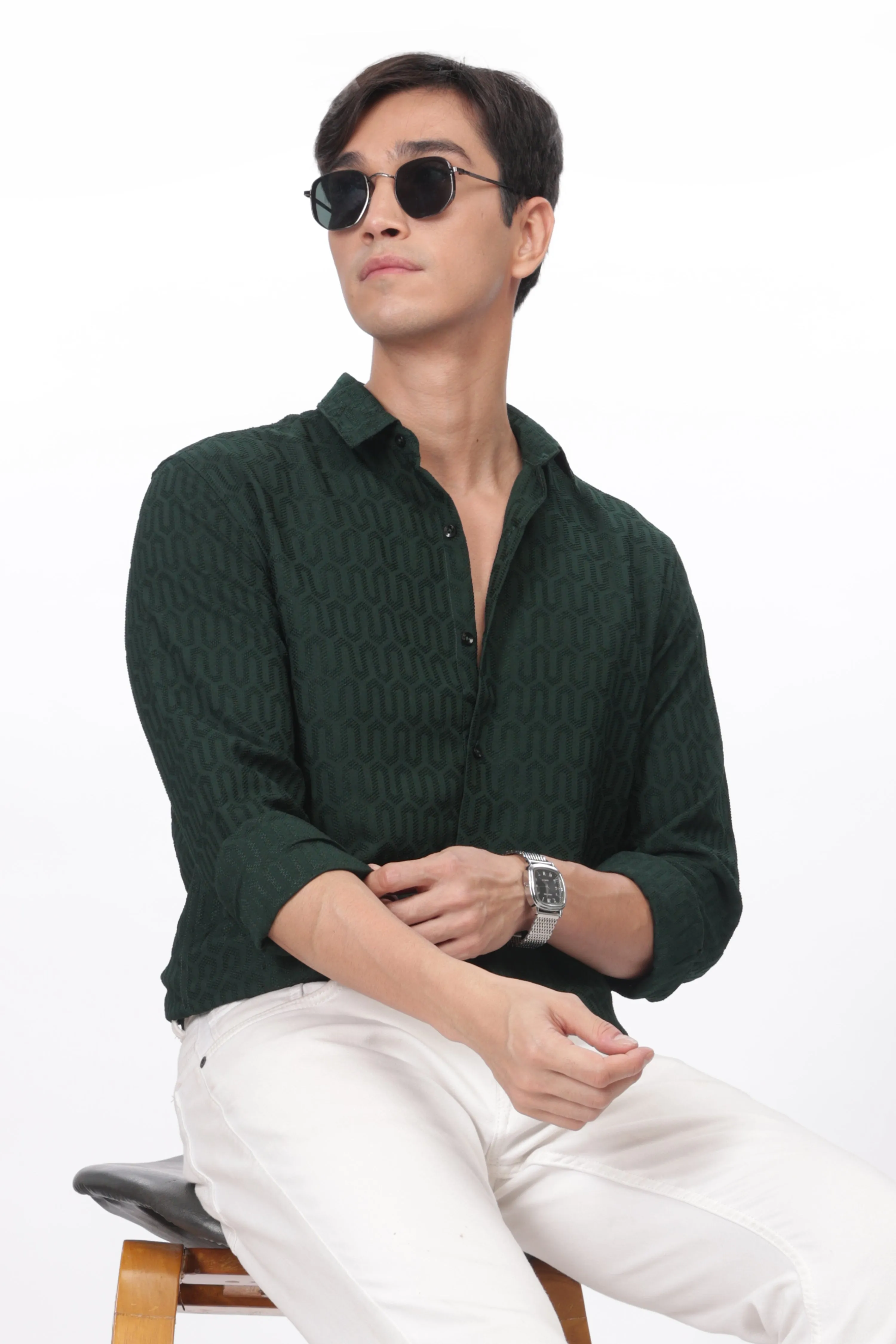 Emerald Green - Modern Fit Textured Shirt
