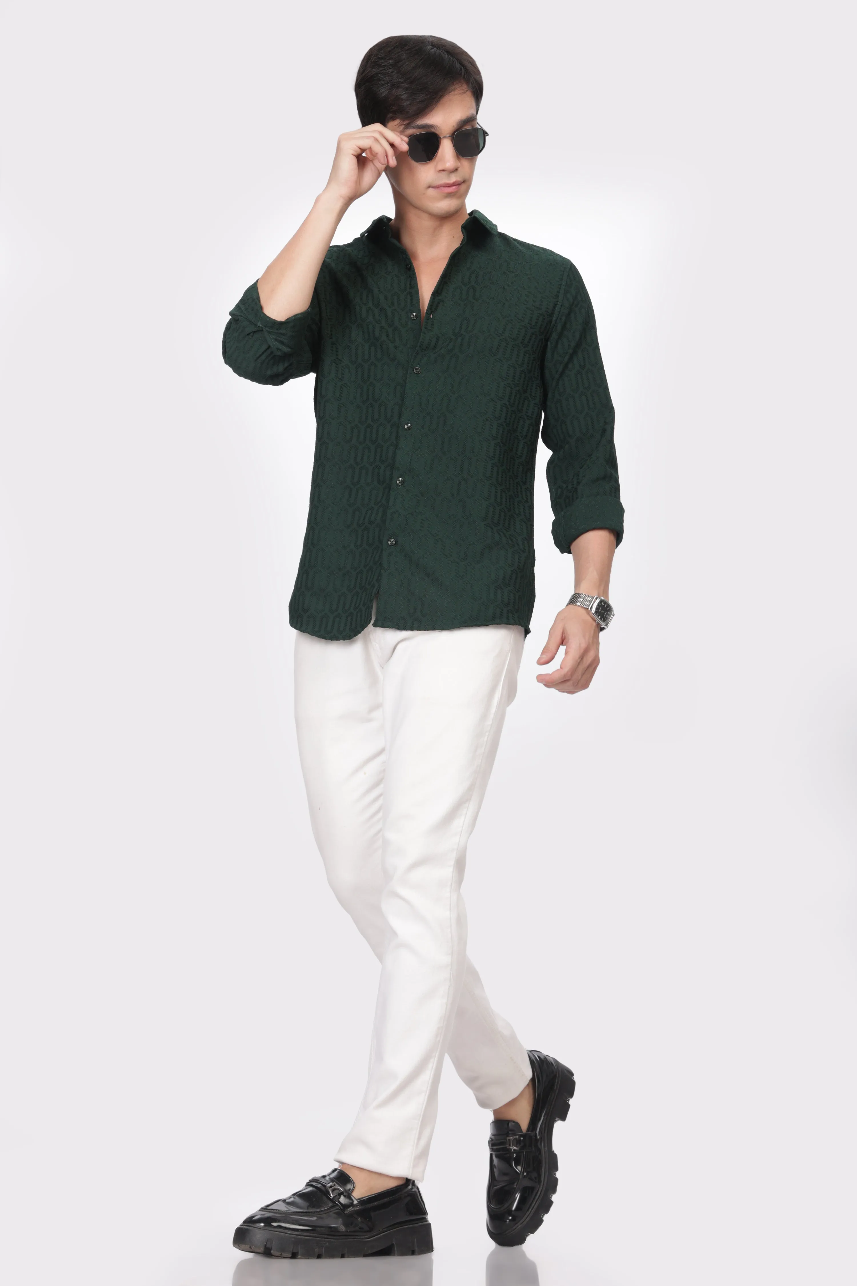 Emerald Green - Modern Fit Textured Shirt