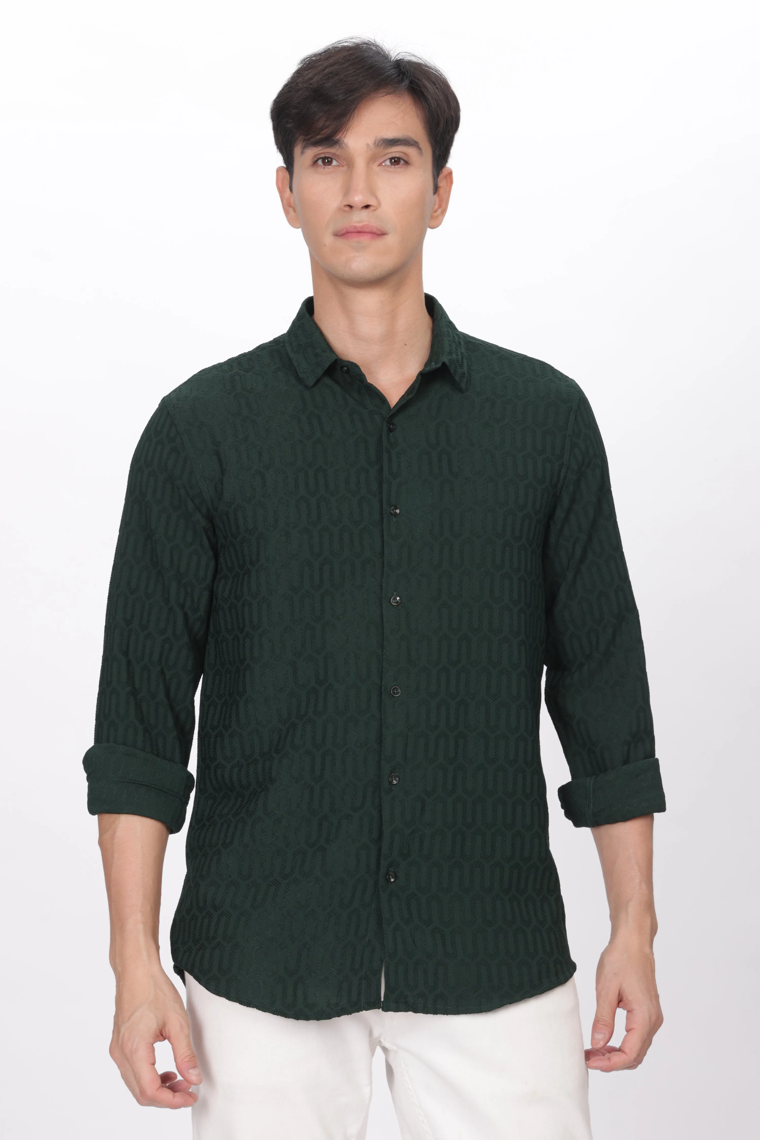 Emerald Green - Modern Fit Textured Shirt