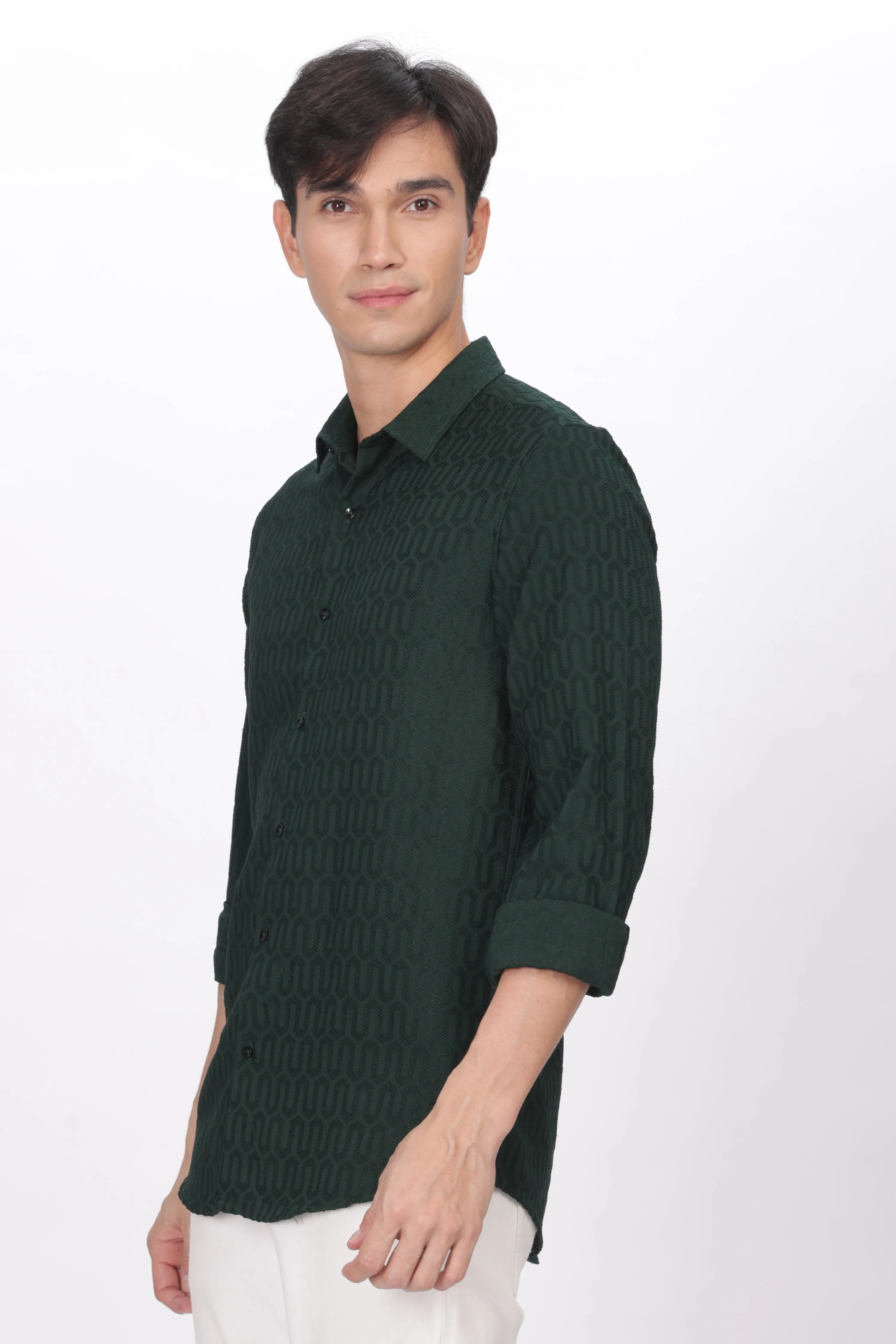 Emerald Green - Modern Fit Textured Shirt