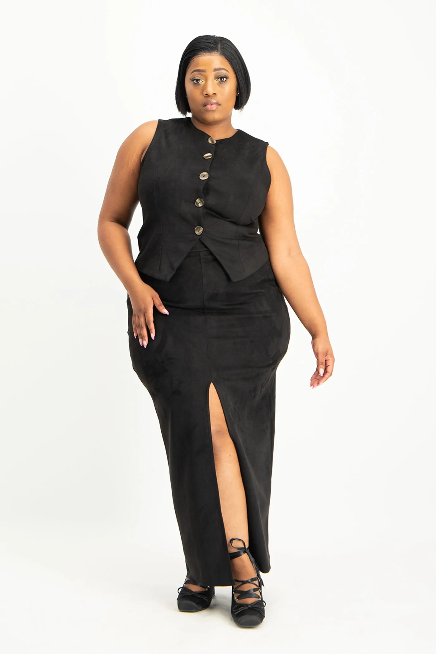 Ester Suede Maxi Skirt - Black