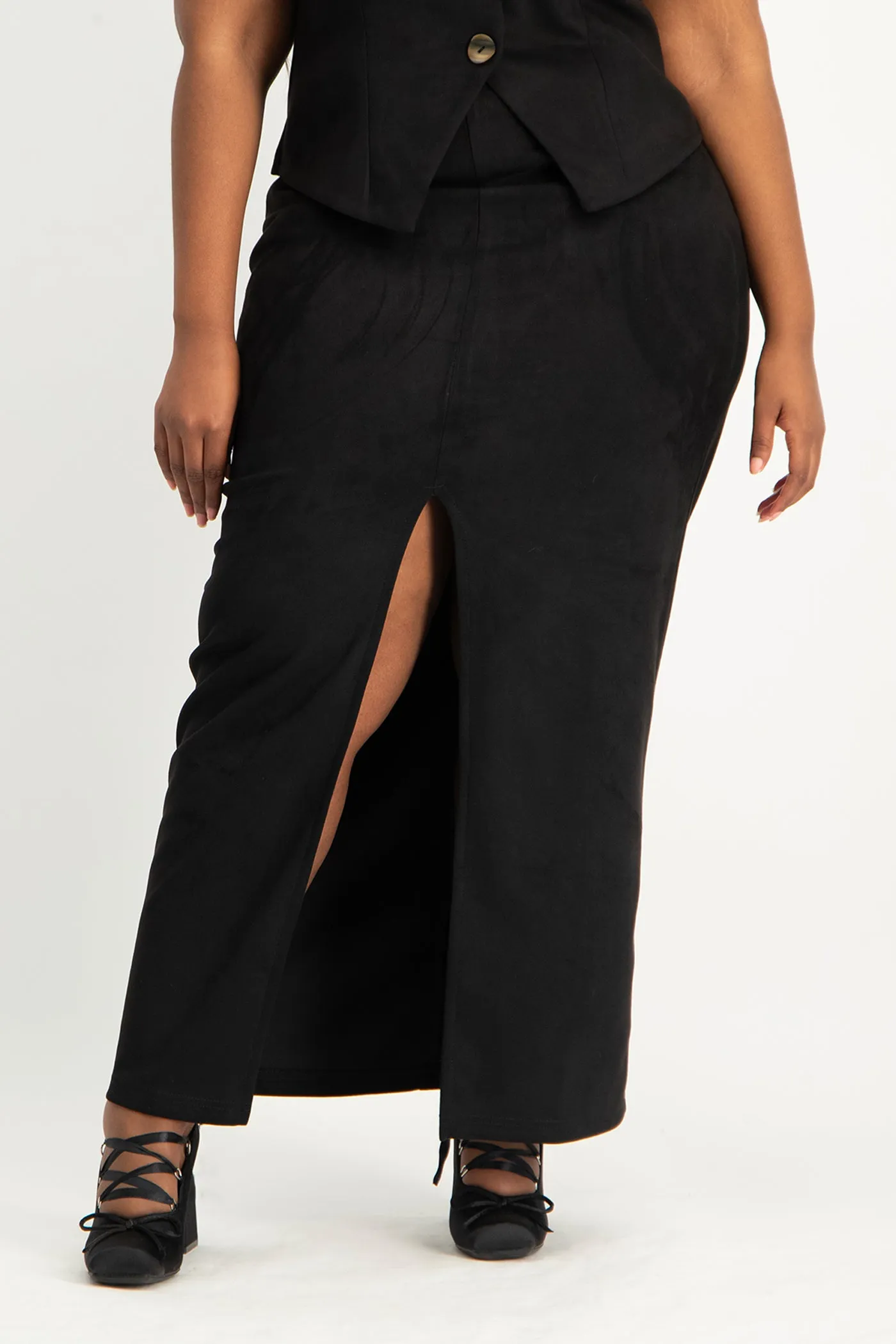 Ester Suede Maxi Skirt - Black