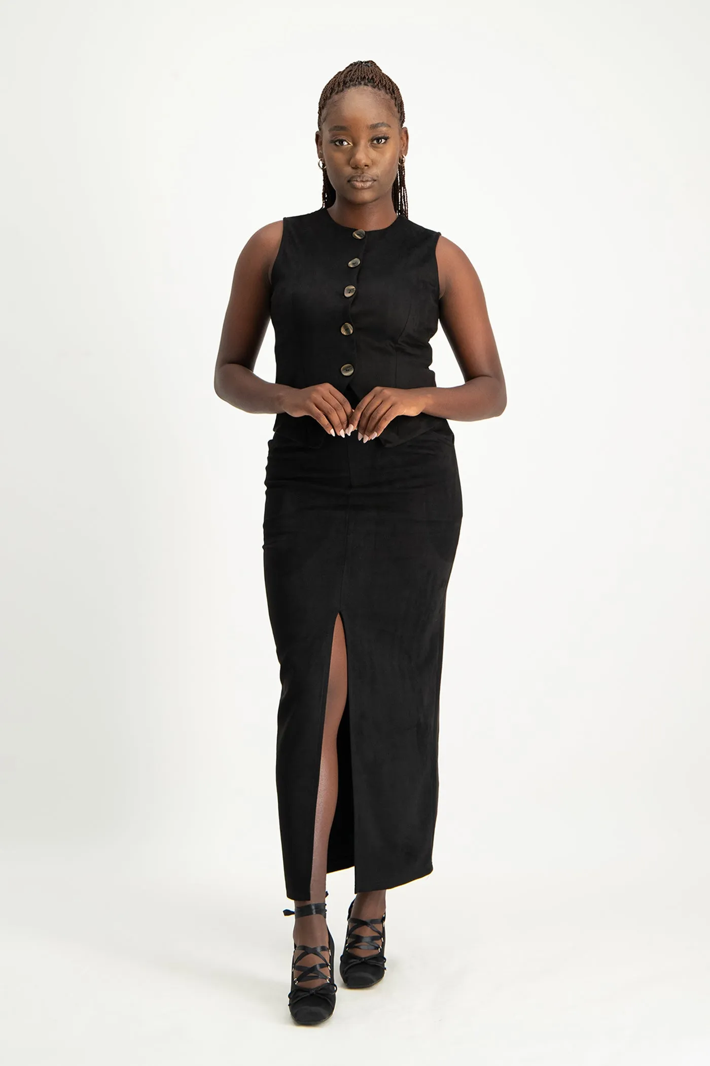 Ester Suede Maxi Skirt - Black