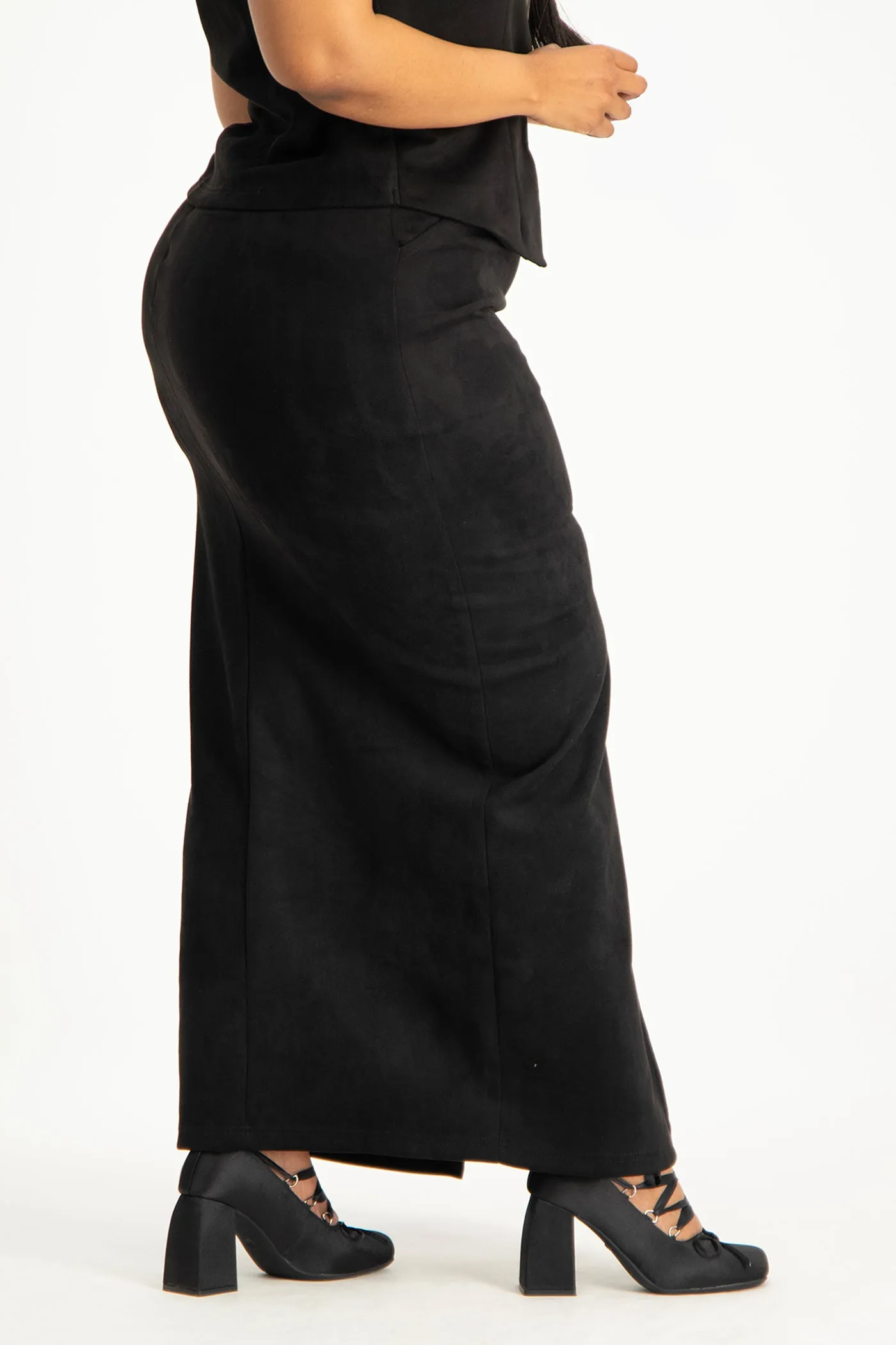 Ester Suede Maxi Skirt - Black