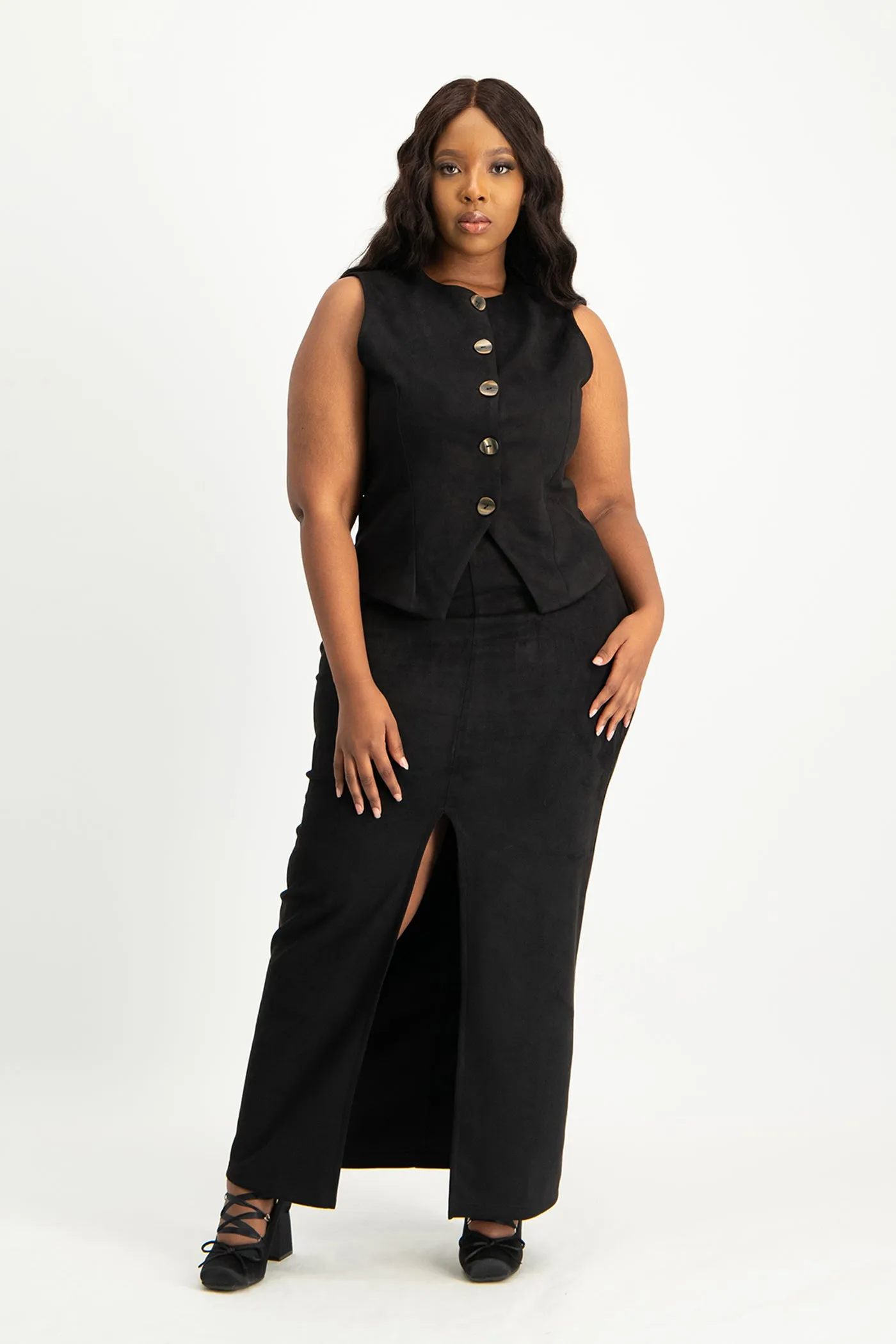 Ester Suede Maxi Skirt - Black