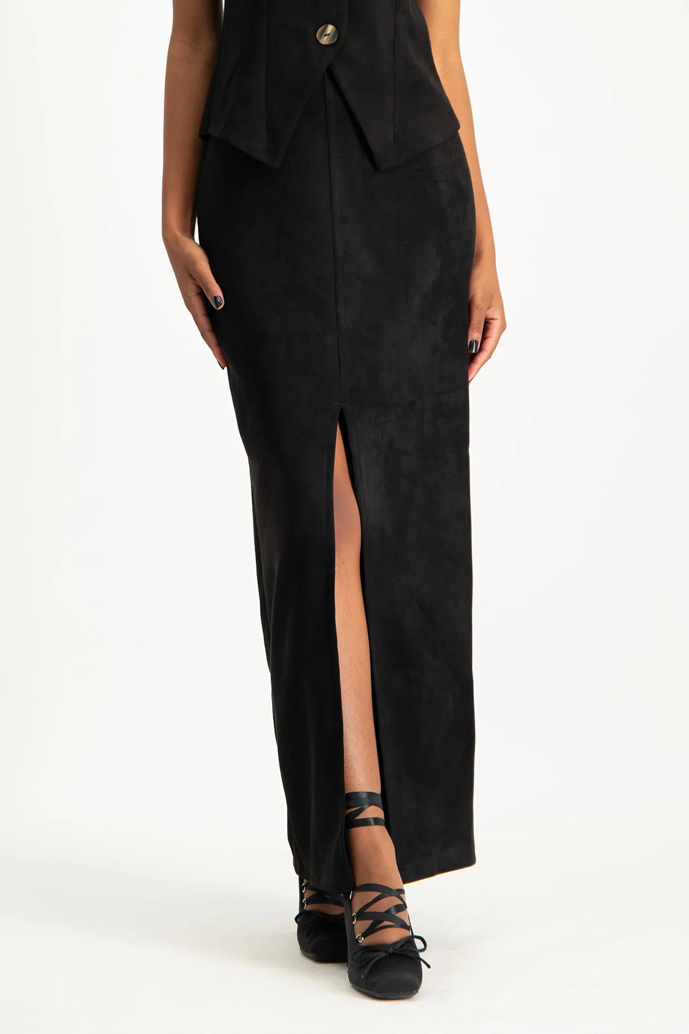 Ester Suede Maxi Skirt - Black