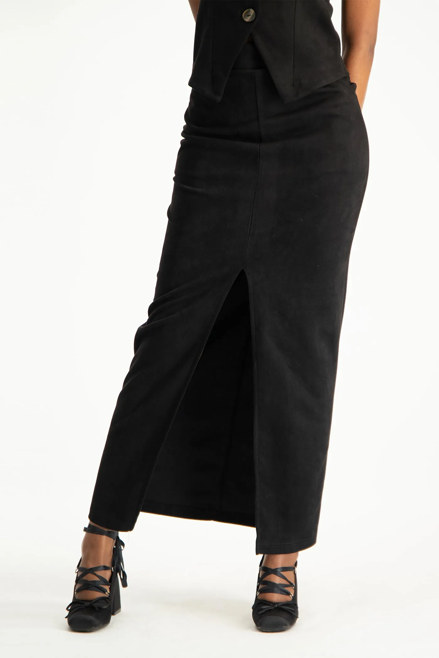 Ester Suede Maxi Skirt - Black