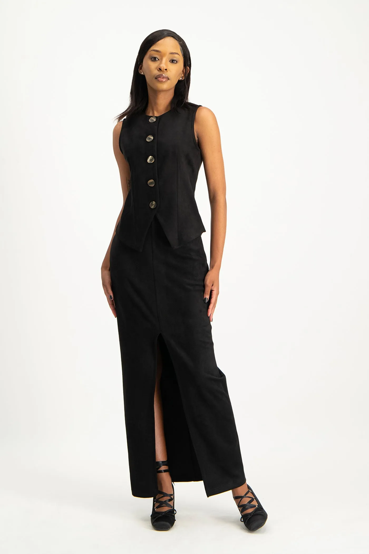 Ester Suede Maxi Skirt - Black