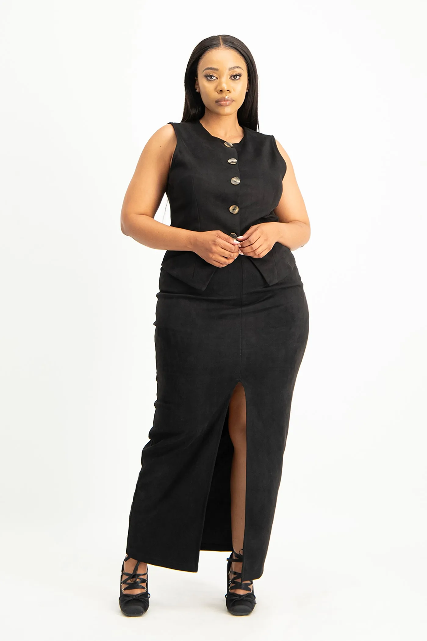 Ester Suede Maxi Skirt - Black