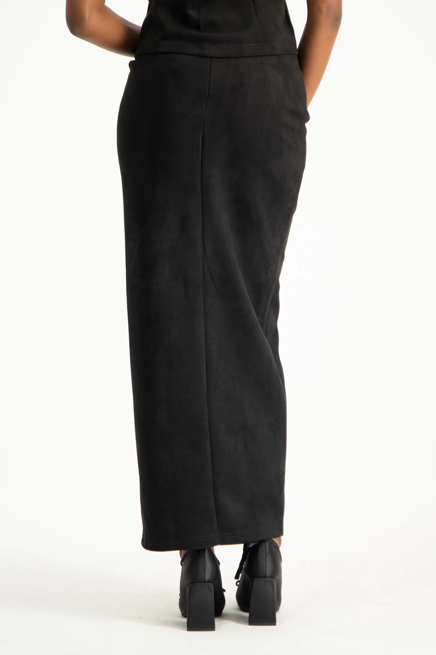 Ester Suede Maxi Skirt - Black