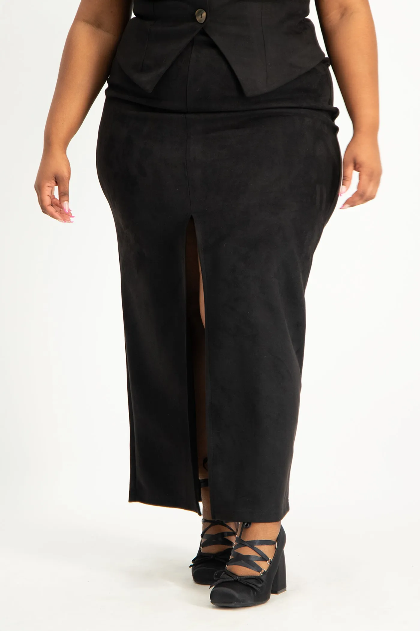 Ester Suede Maxi Skirt - Black