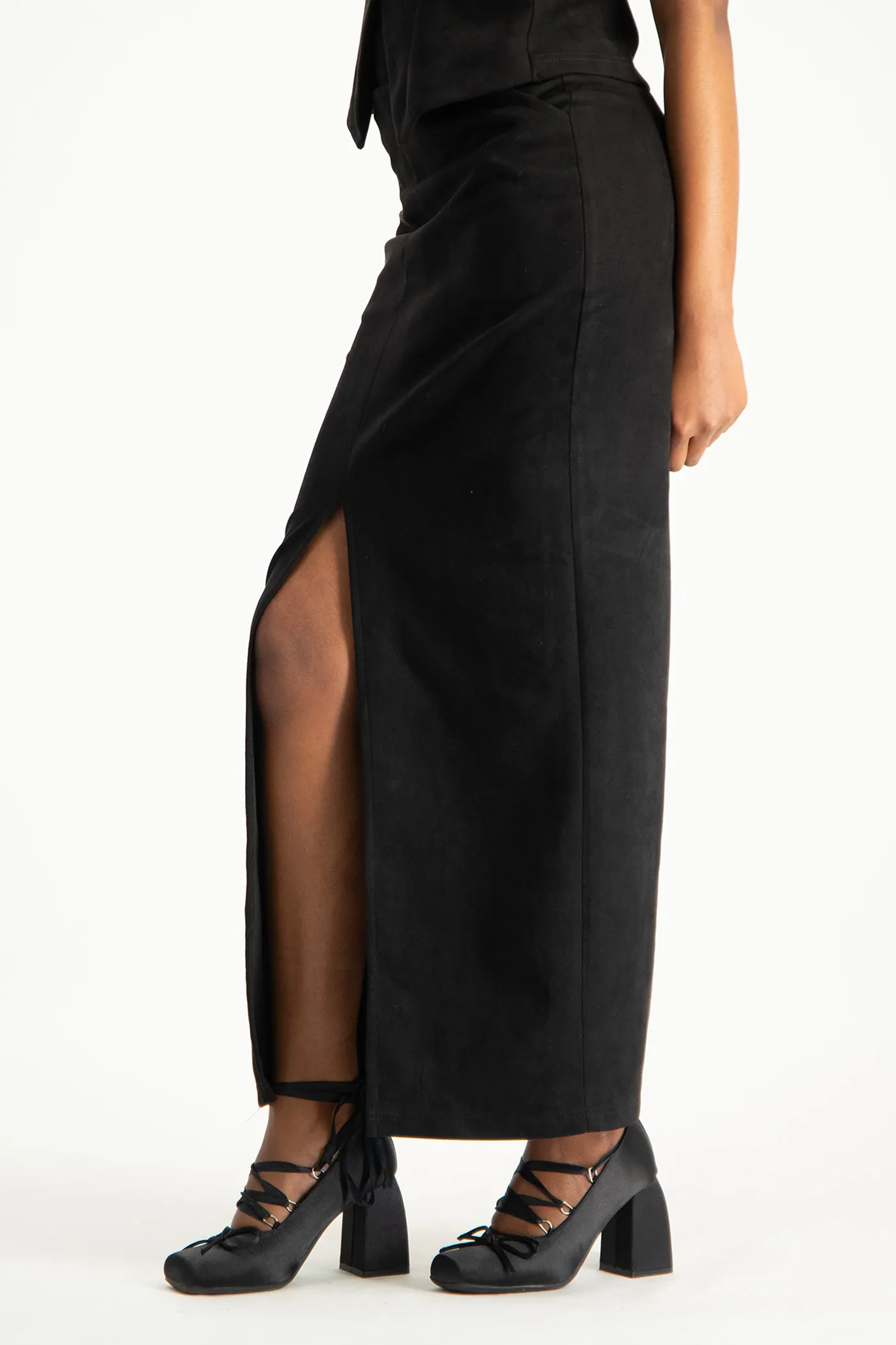 Ester Suede Maxi Skirt - Black
