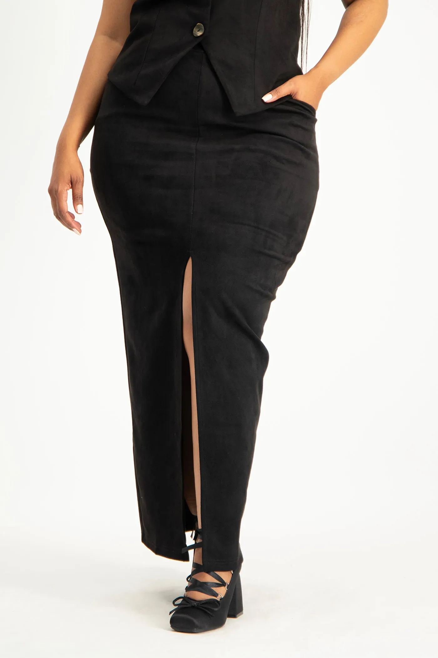 Ester Suede Maxi Skirt - Black