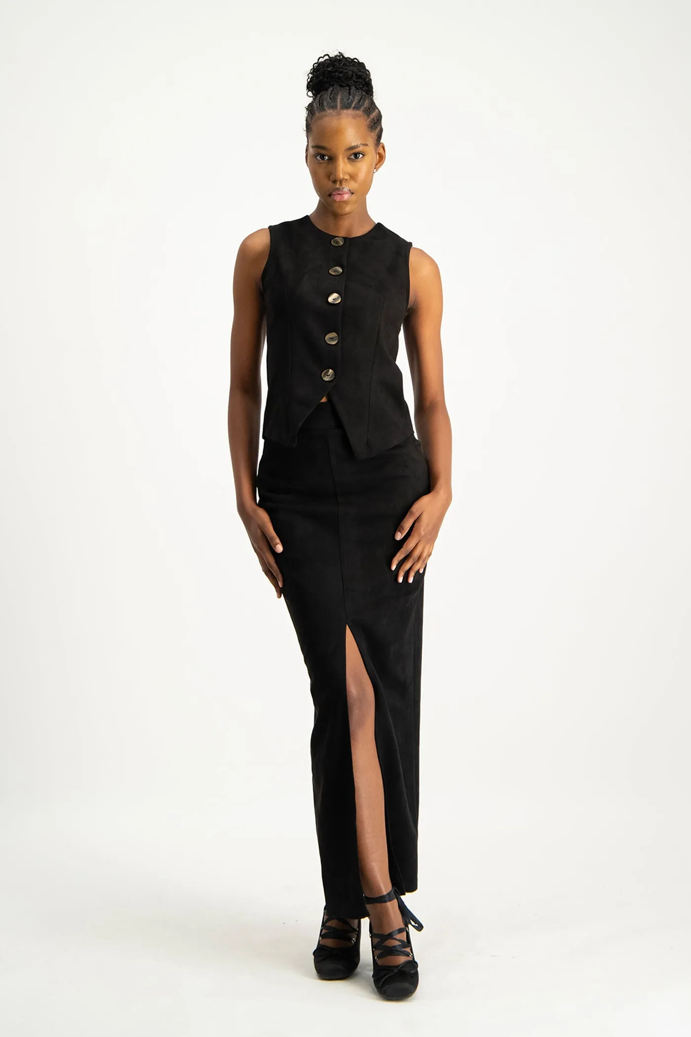 Ester Suede Maxi Skirt - Black