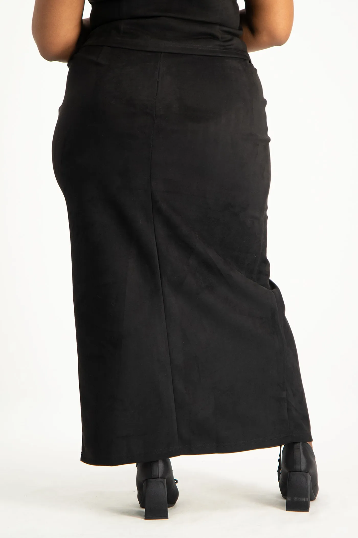 Ester Suede Maxi Skirt - Black