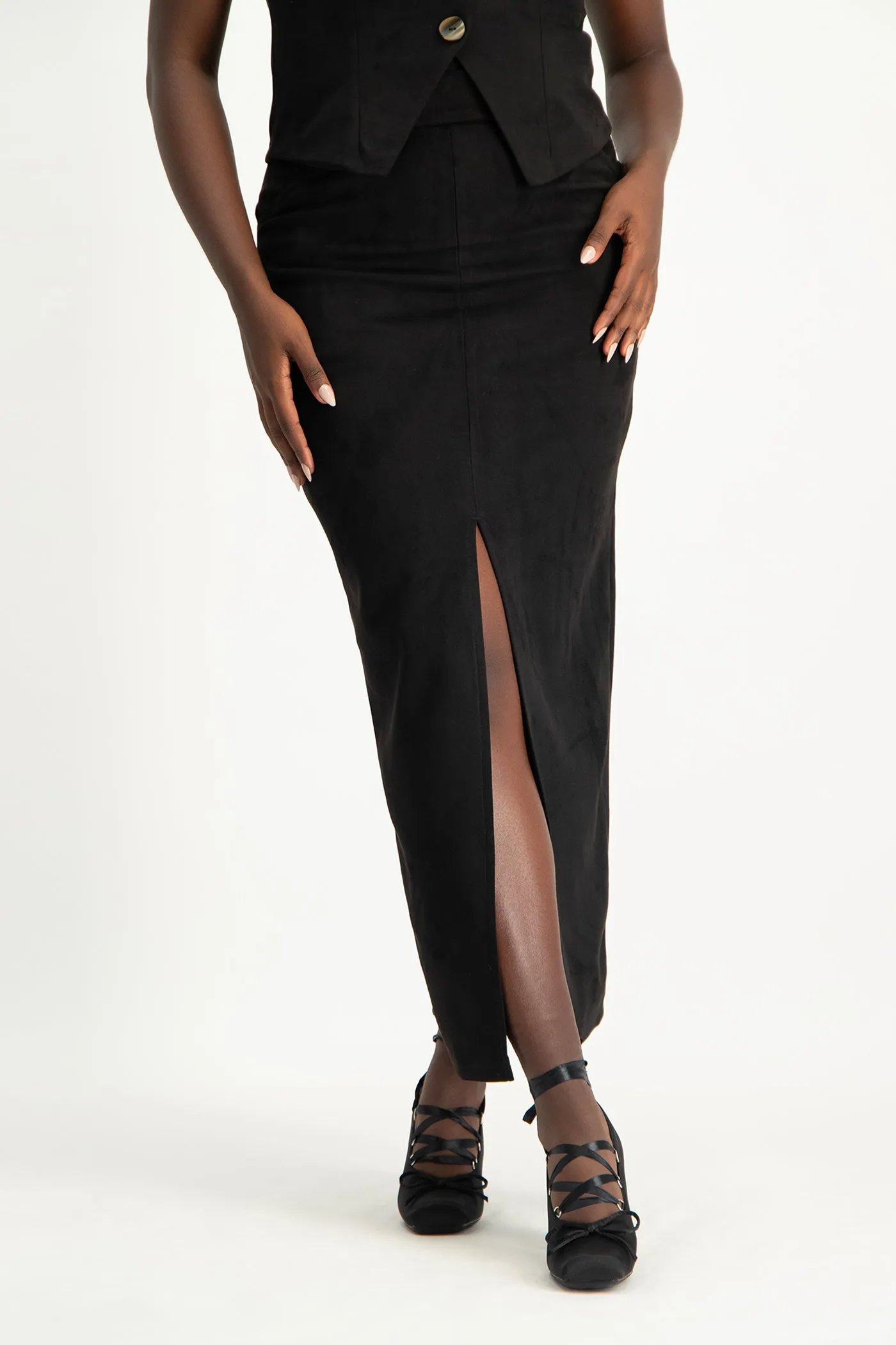 Ester Suede Maxi Skirt - Black