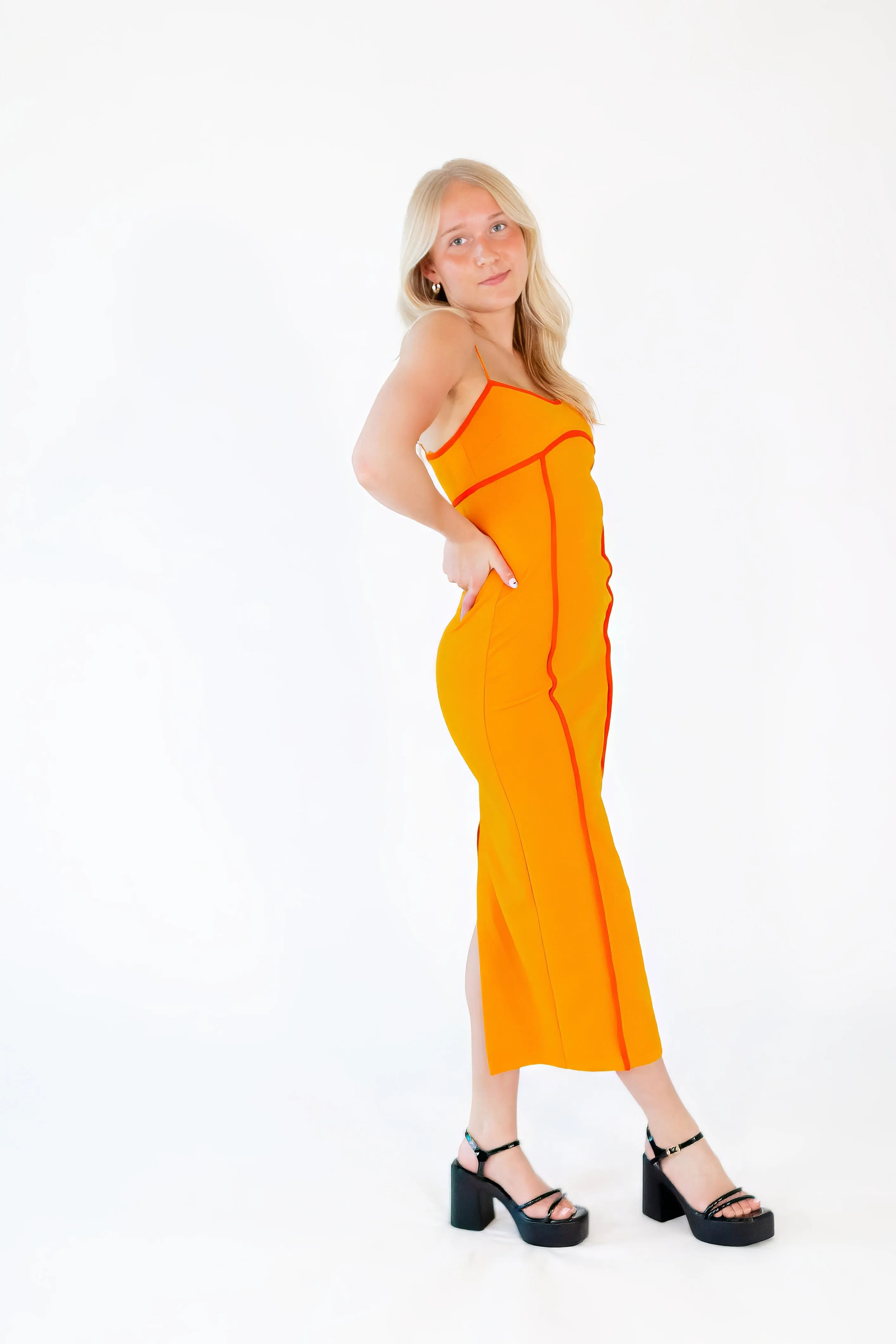 Faye Piped Maxi Dress・Orange
