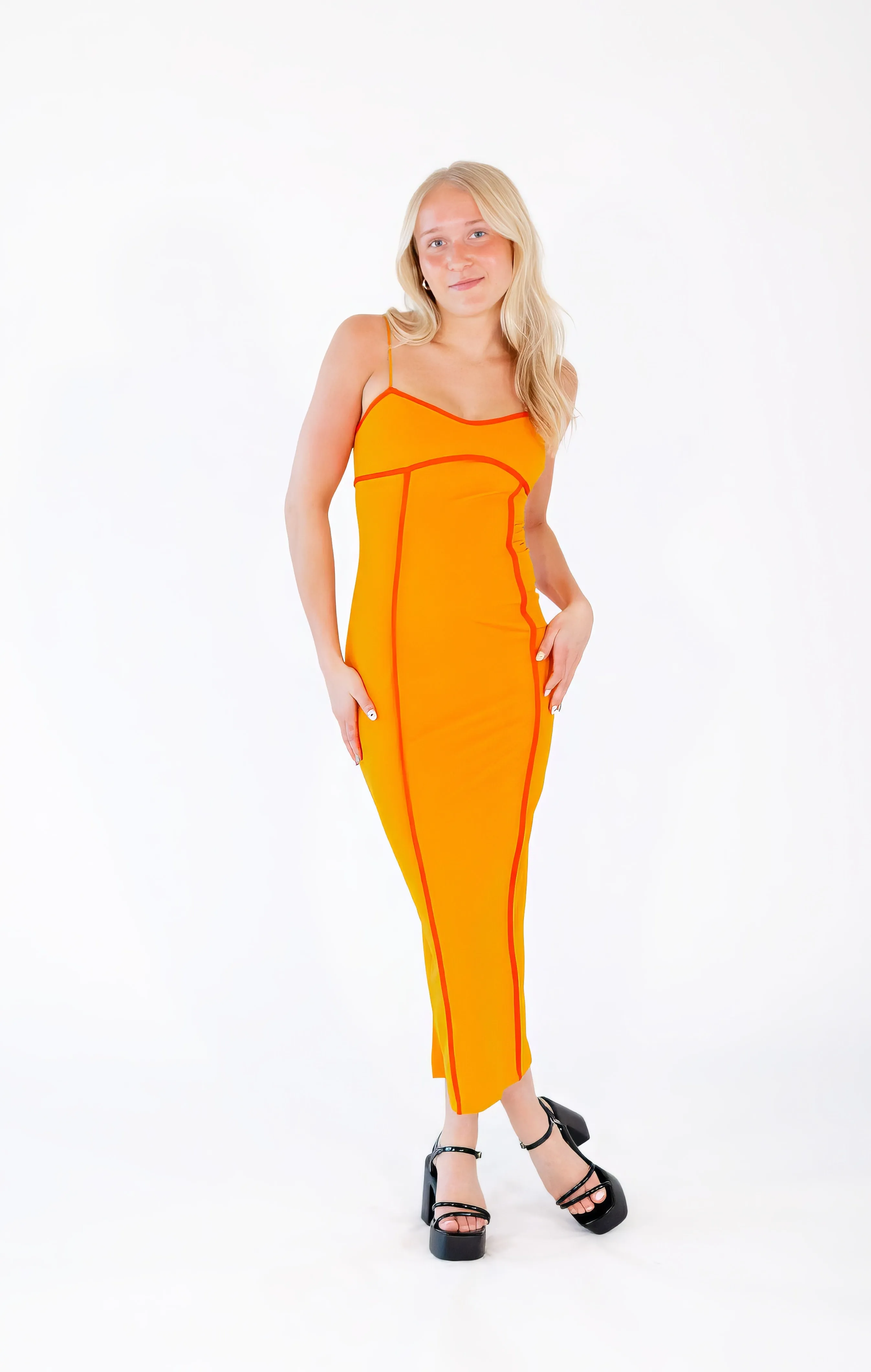 Faye Piped Maxi Dress・Orange