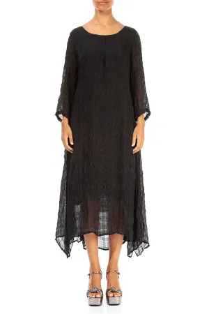 Flowy Tie Up Black Textured Silk Dress
