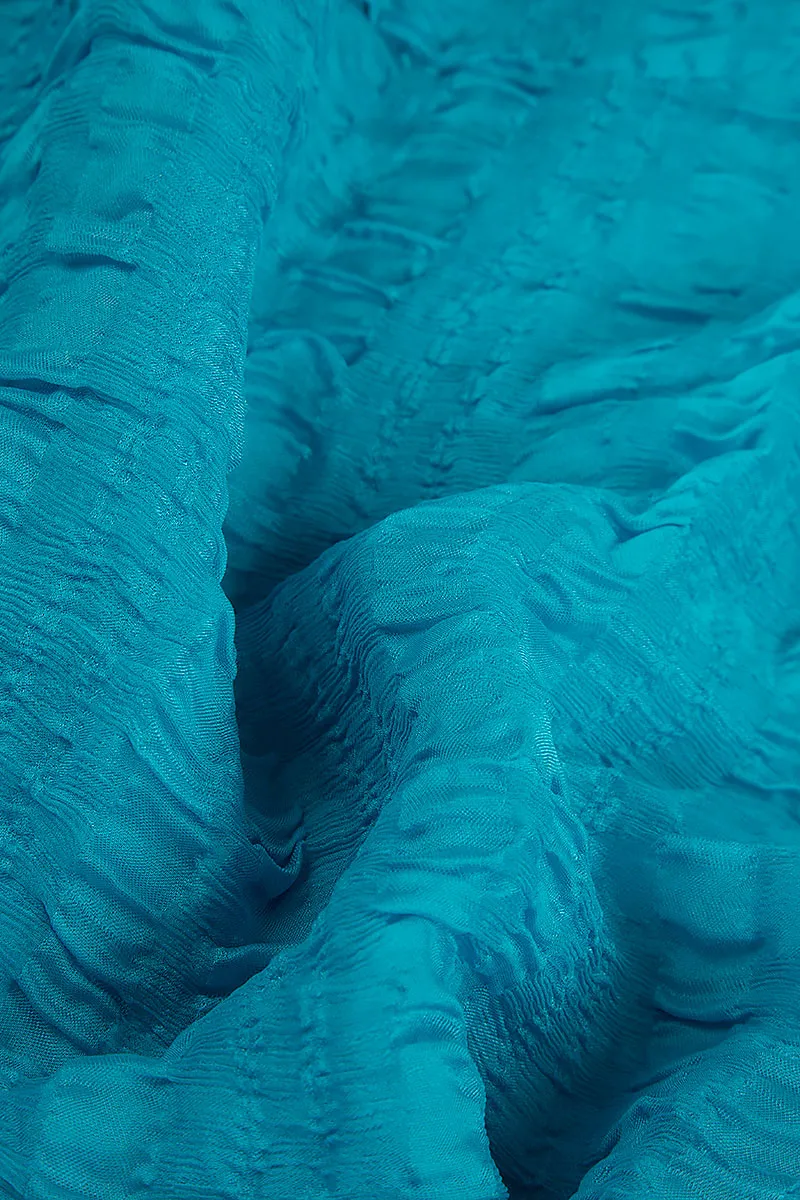 Flowy Tie Up Bright Turquoise Textured Silk Dress