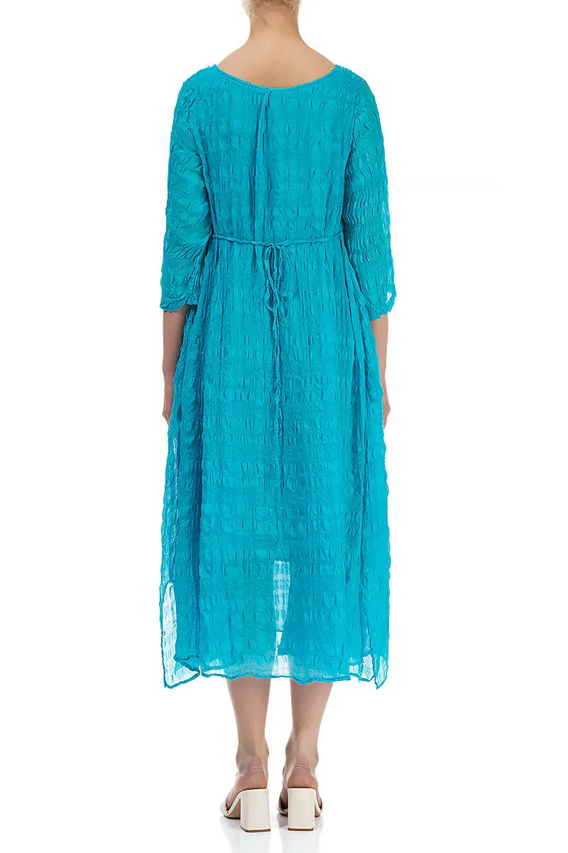 Flowy Tie Up Bright Turquoise Textured Silk Dress
